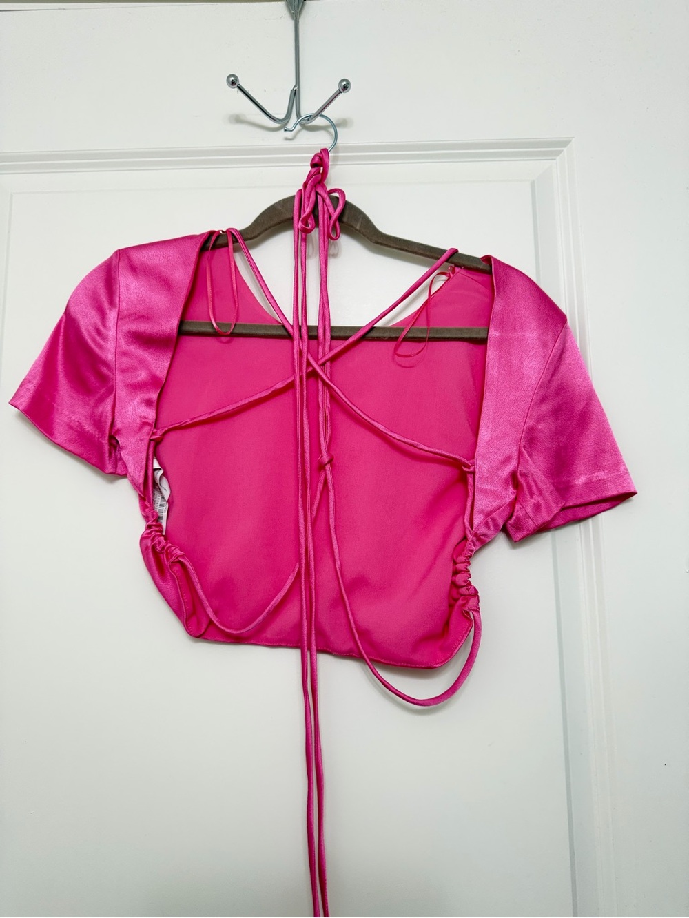 Hot Pink Satin Tie-Back Crop Top